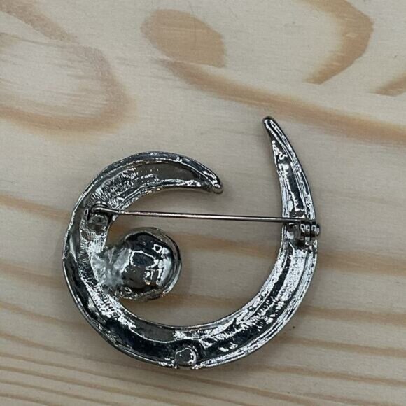 Silver-Tone Spiral Brooch With Clear Rhinestone Accent - Picture 2 of 4